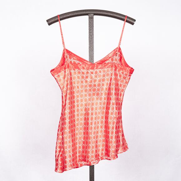 Y2K Old Navy Satin Asymmetric Hem Geometric Coral Pink Tank Top Cami Size XL - Picture 3 of 6